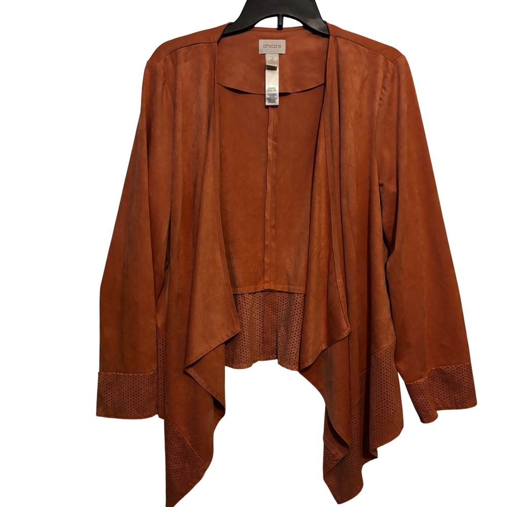 Chico's Women's Cardigan Jacket 2 Large Faux Suede Rust Orange